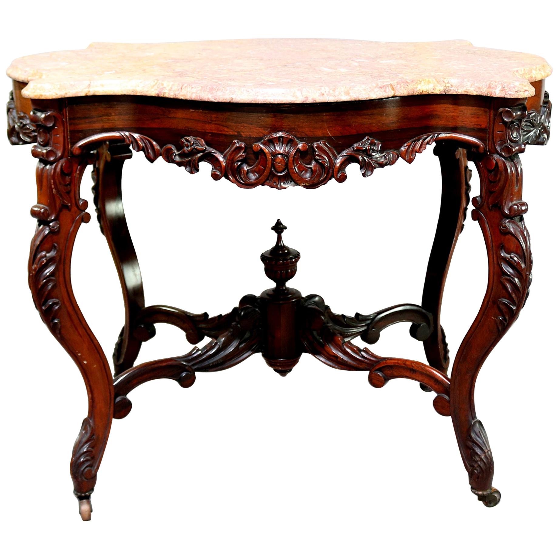Antique Victorian Carved Rosewood and Marble Turtle Top Centre Table, circa 1870