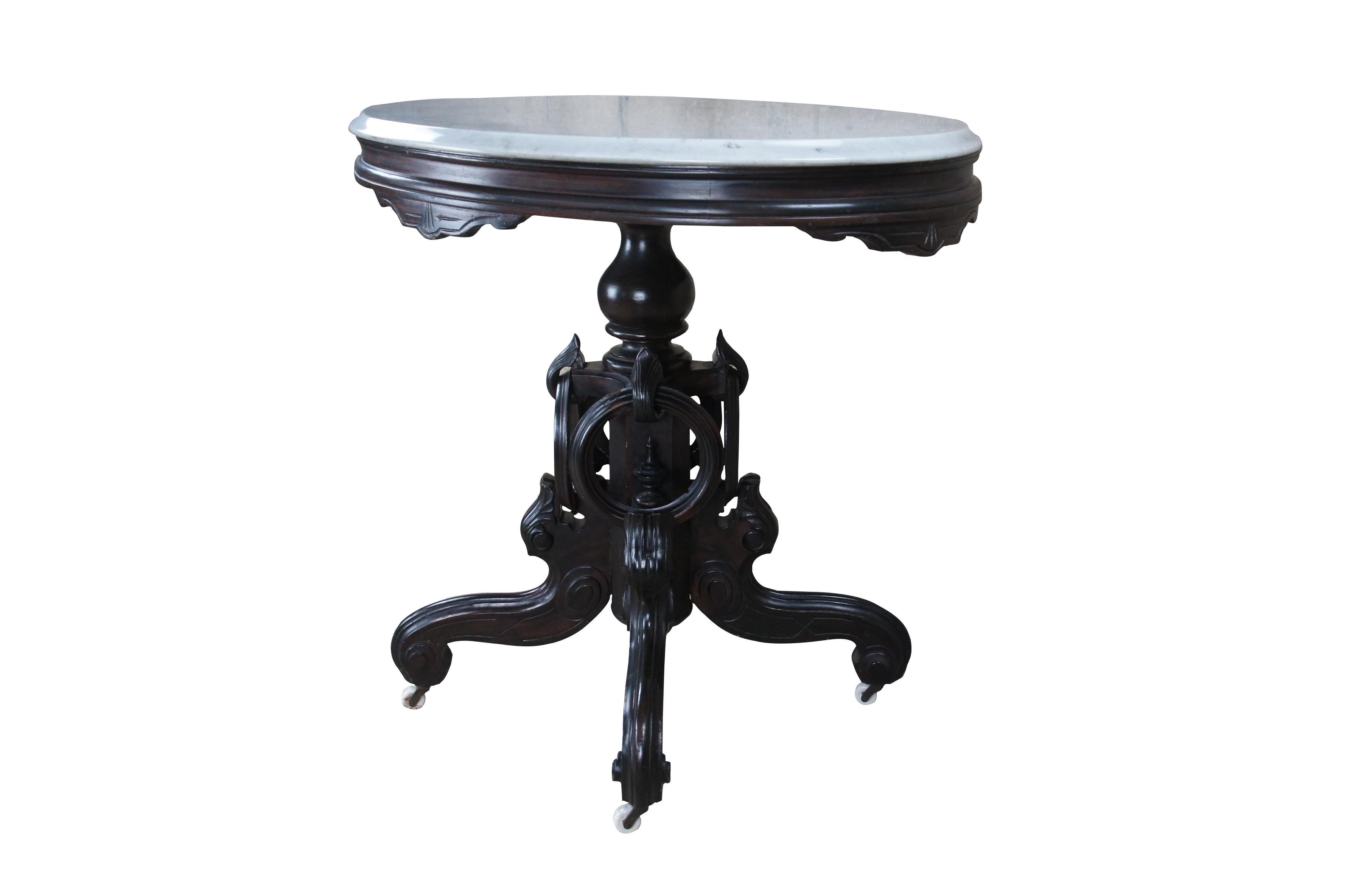 Eastlake Antique Victorian Carved Rosewood Oval Marble Parlor Center Accent Table 32