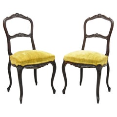 Antique Victorian Carved Rosewood Petite Boudoir Accent Side Chairs, a Pair