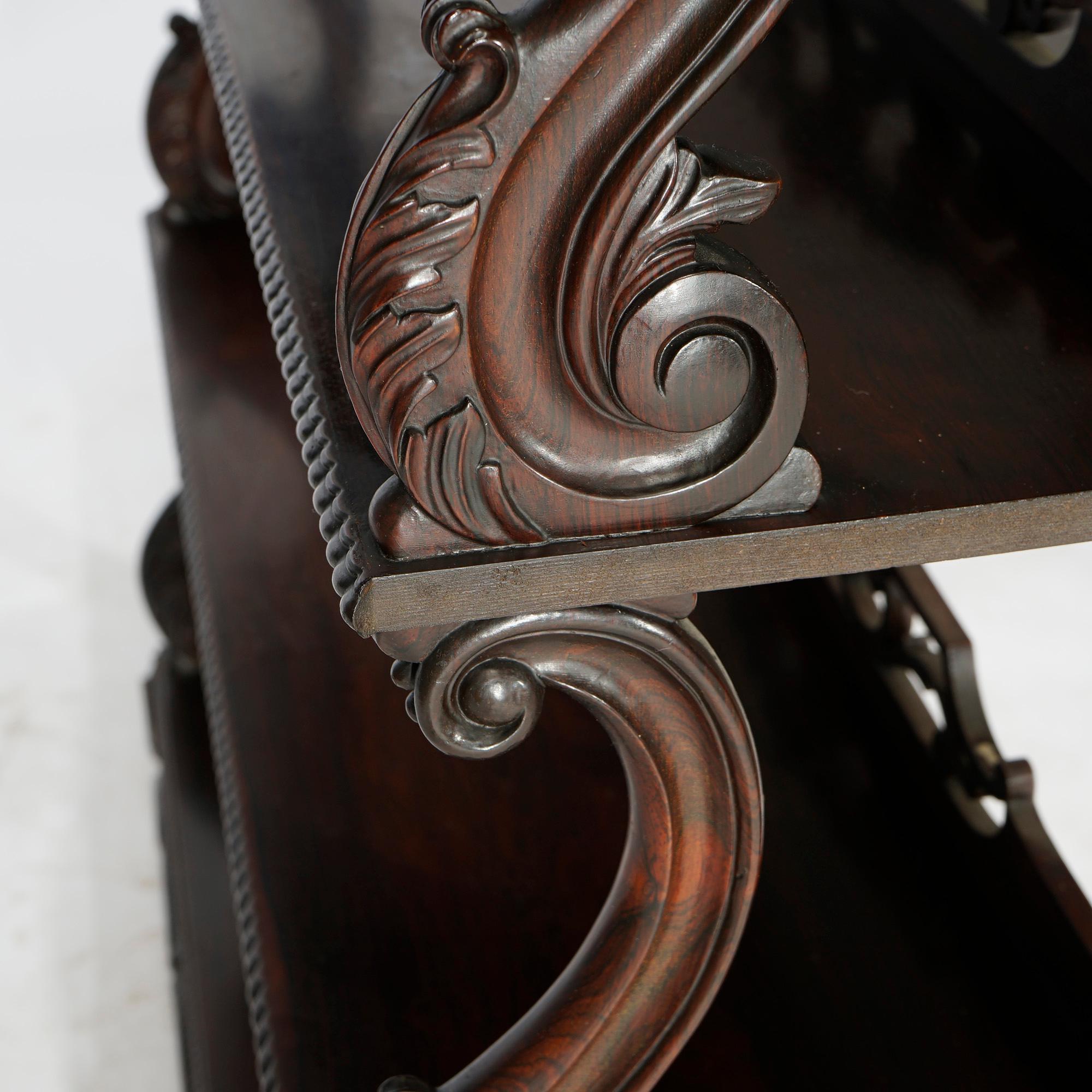 Antique Victorian Carved Rosewood Tiered Book Shelf, Circa 1880 4