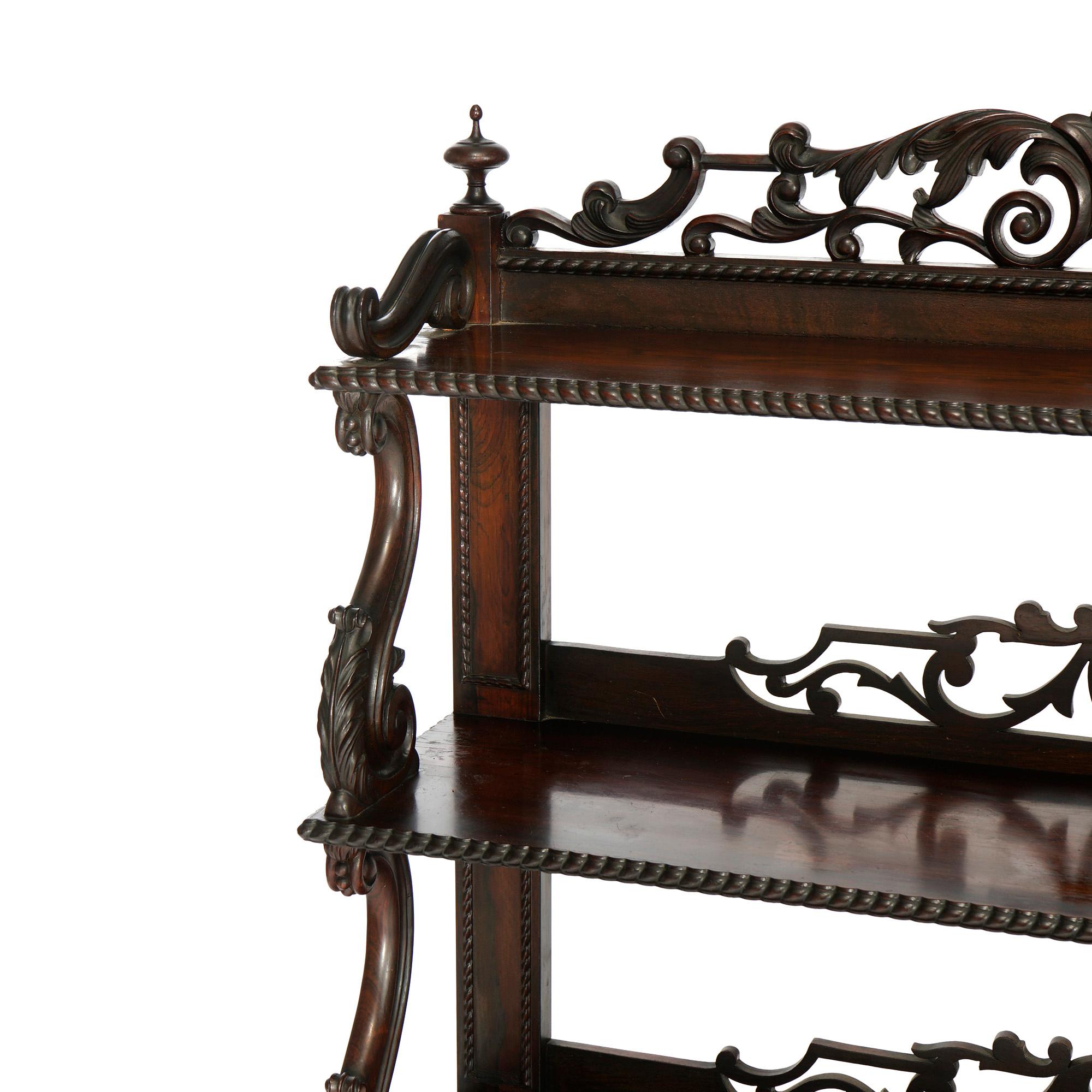Antique Victorian Carved Rosewood Tiered Book Shelf, Circa 1880 In Good Condition In Big Flats, NY