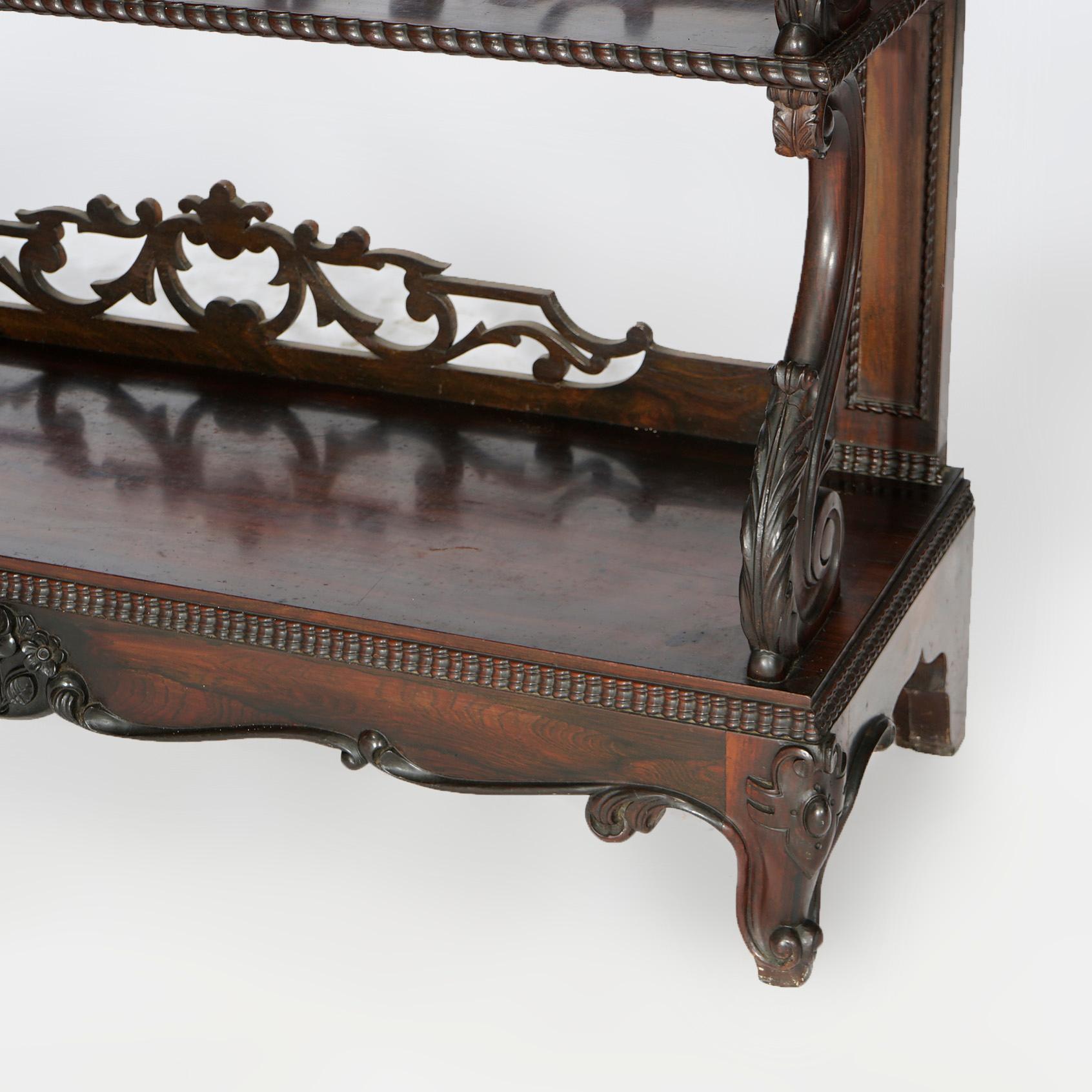 19th Century Antique Victorian Carved Rosewood Tiered Book Shelf, Circa 1880