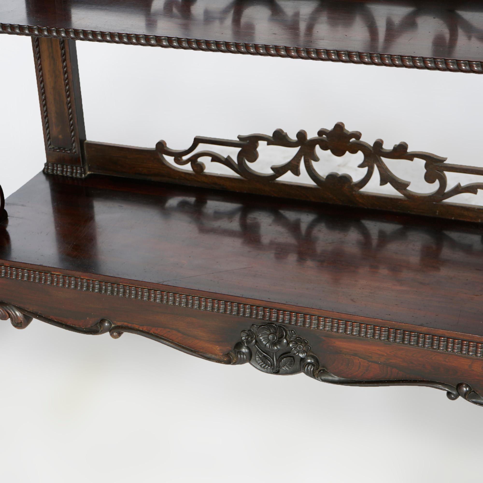 Antique Victorian Carved Rosewood Tiered Book Shelf, Circa 1880 1