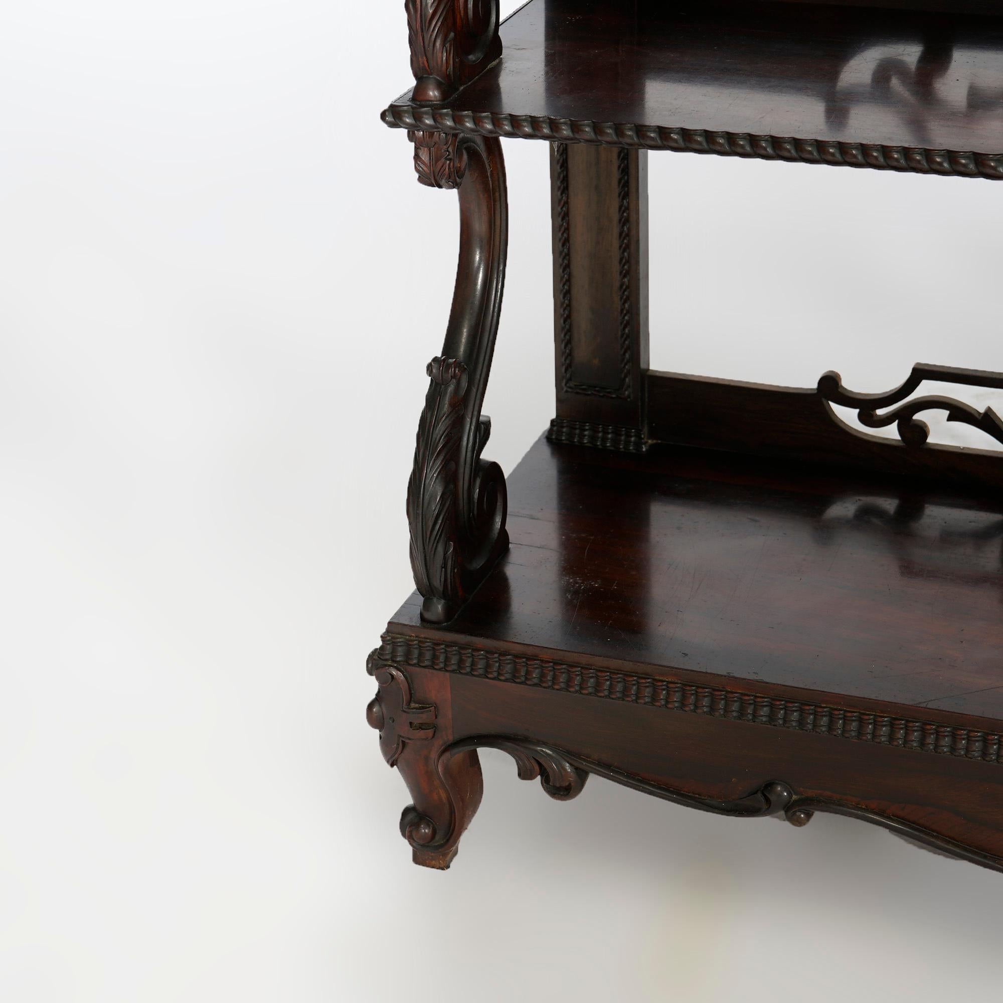 Antique Victorian Carved Rosewood Tiered Book Shelf, Circa 1880 2