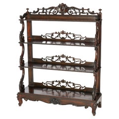 Antique Victorian Carved Rosewood Tiered Book Shelf, Circa 1880