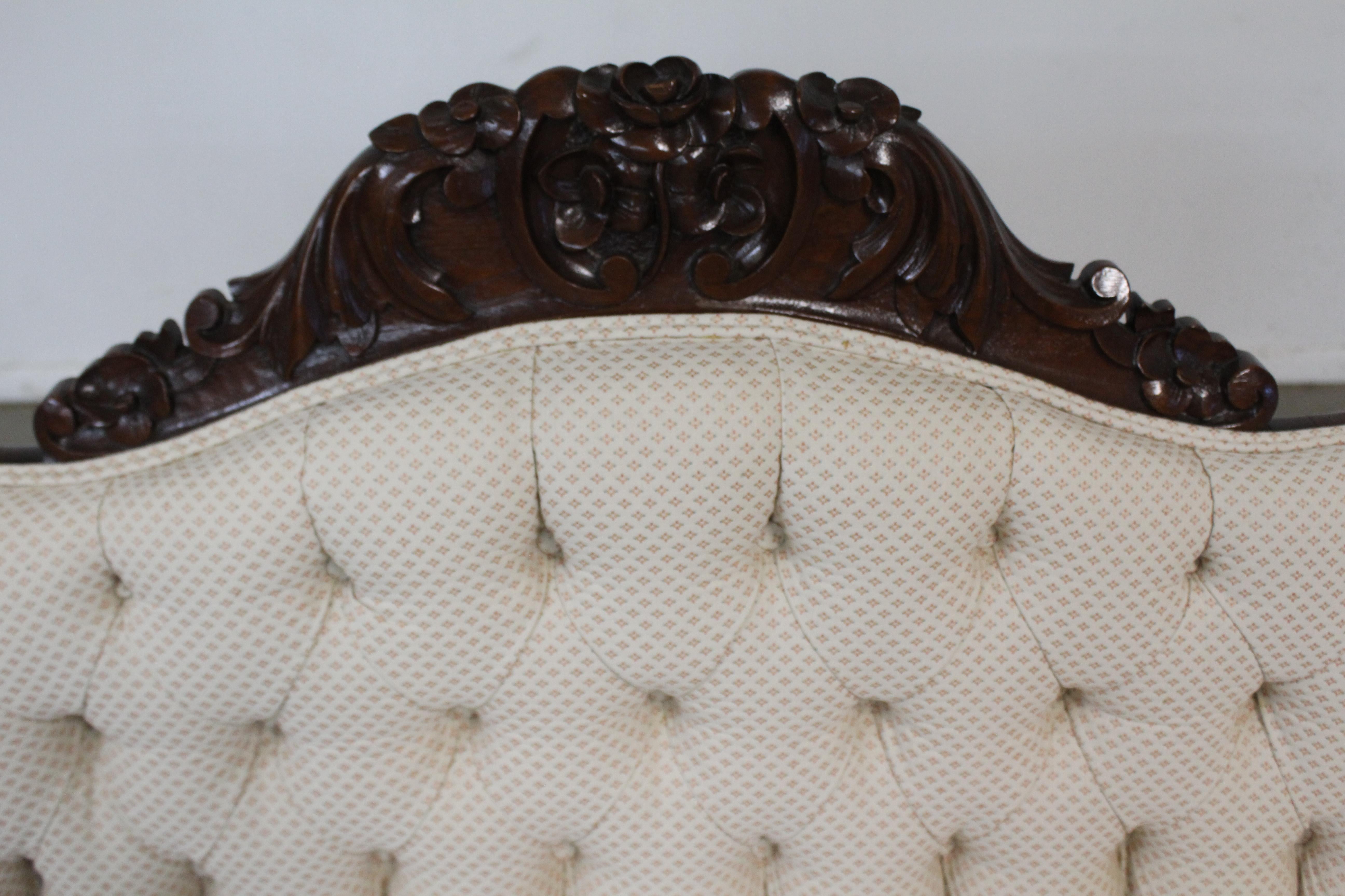 Antique Victorian Carved Settee / Loveseat / Sofa with Tufted Back 2