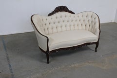 Antique Victorian Carved Settee / Loveseat / Sofa with Tufted Back