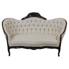 Antique Victorian Carved Settee / Loveseat / Sofa with Tufted Back
