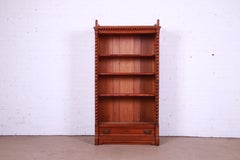 Antique Victorian Carved Solid Cherry Wood Bookcase, Circa 1880s