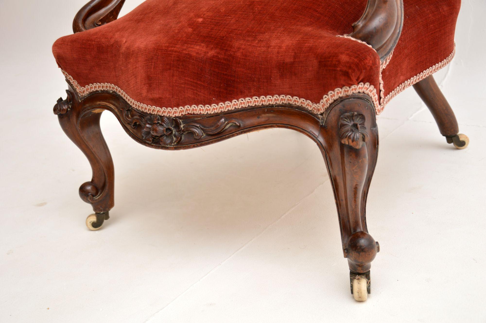 Antique Victorian Carved Spoon Back Armchair 4