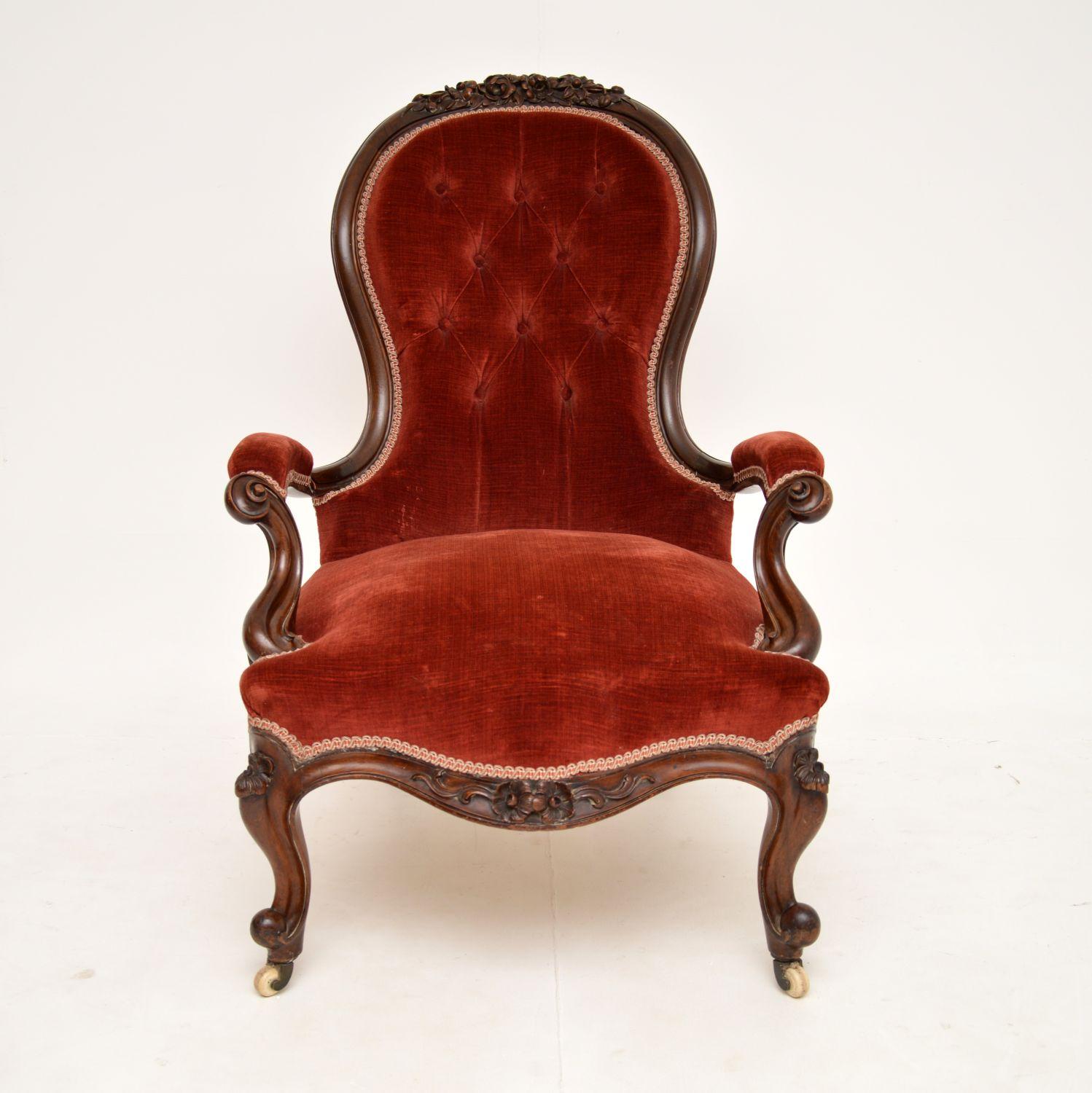 French Antique Victorian Carved Spoon Back Armchair