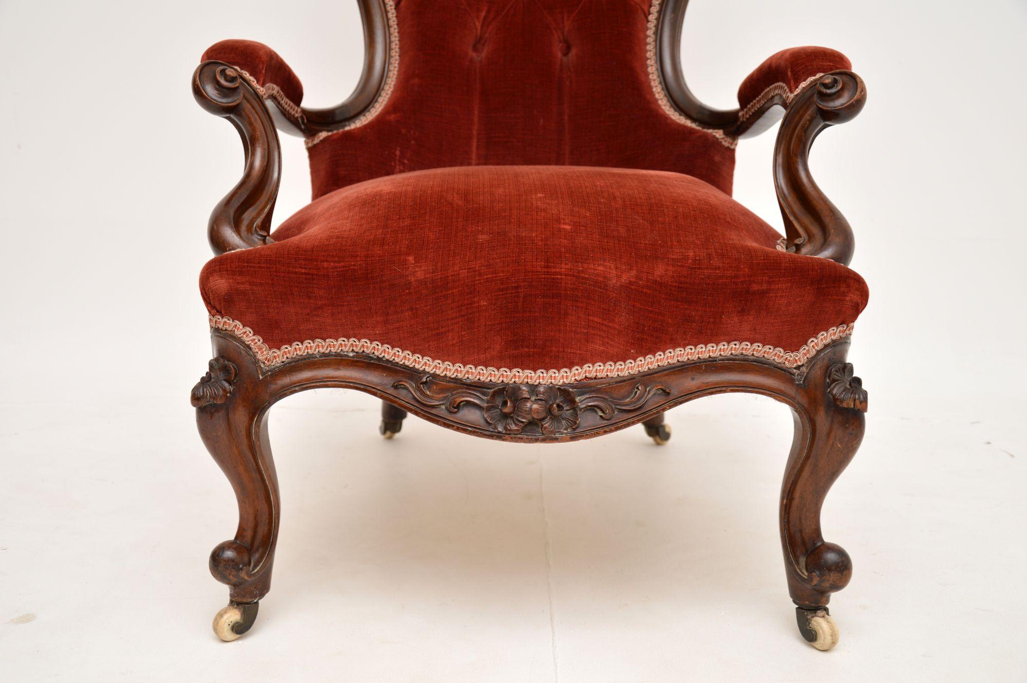 Antique Victorian Carved Spoon Back Armchair 3