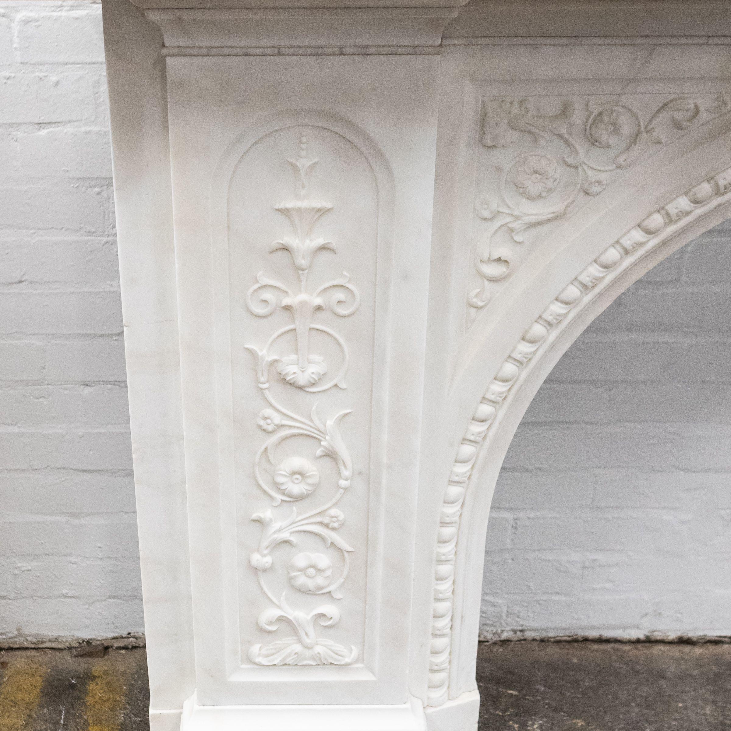 Antique Victorian Carved Statuary Marble Arched Chimneypiece For Sale 9
