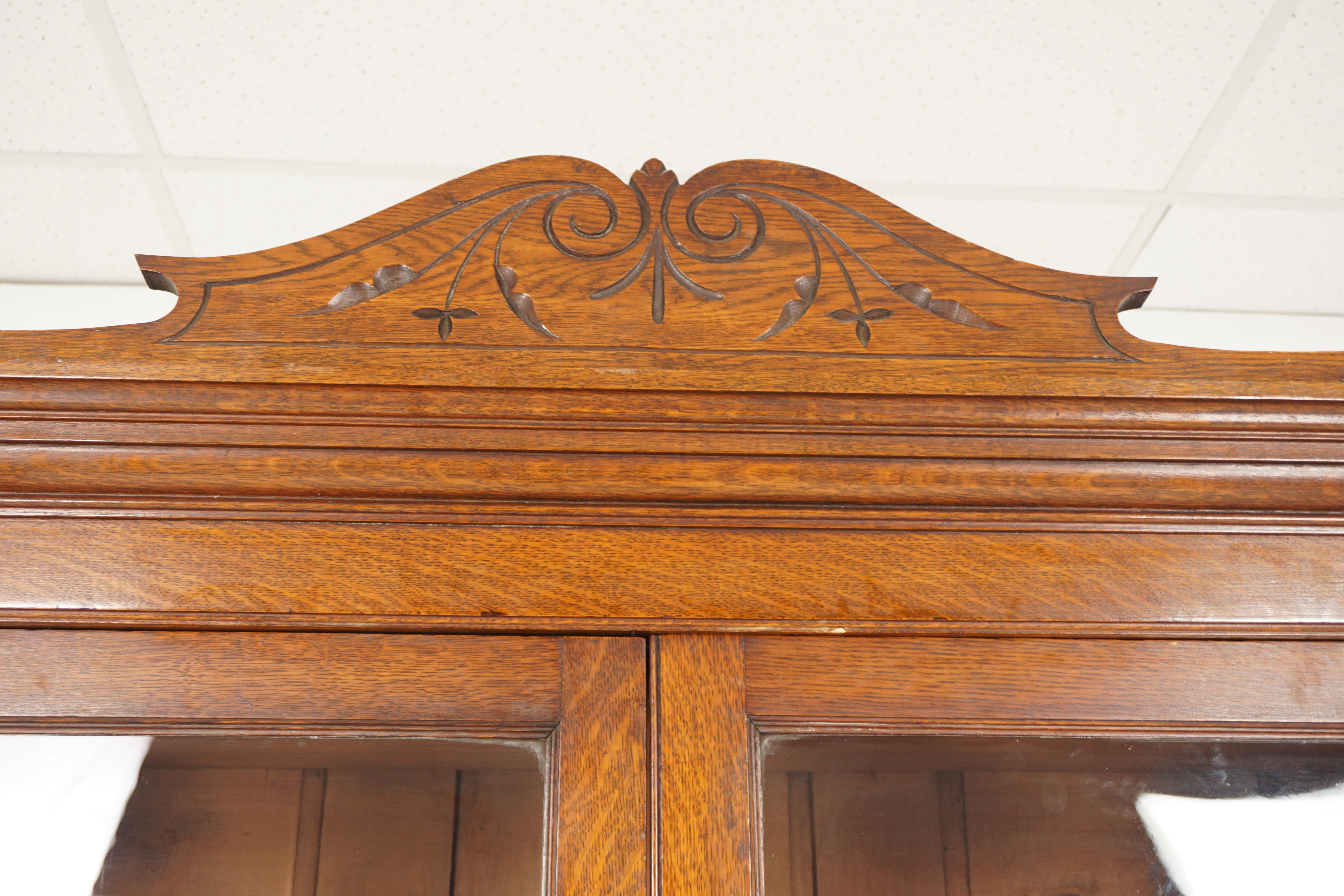 Antique Victorian Carved Tiger Oak Cabinet Bookcase Display, Scotland 1900, H876 For Sale 3