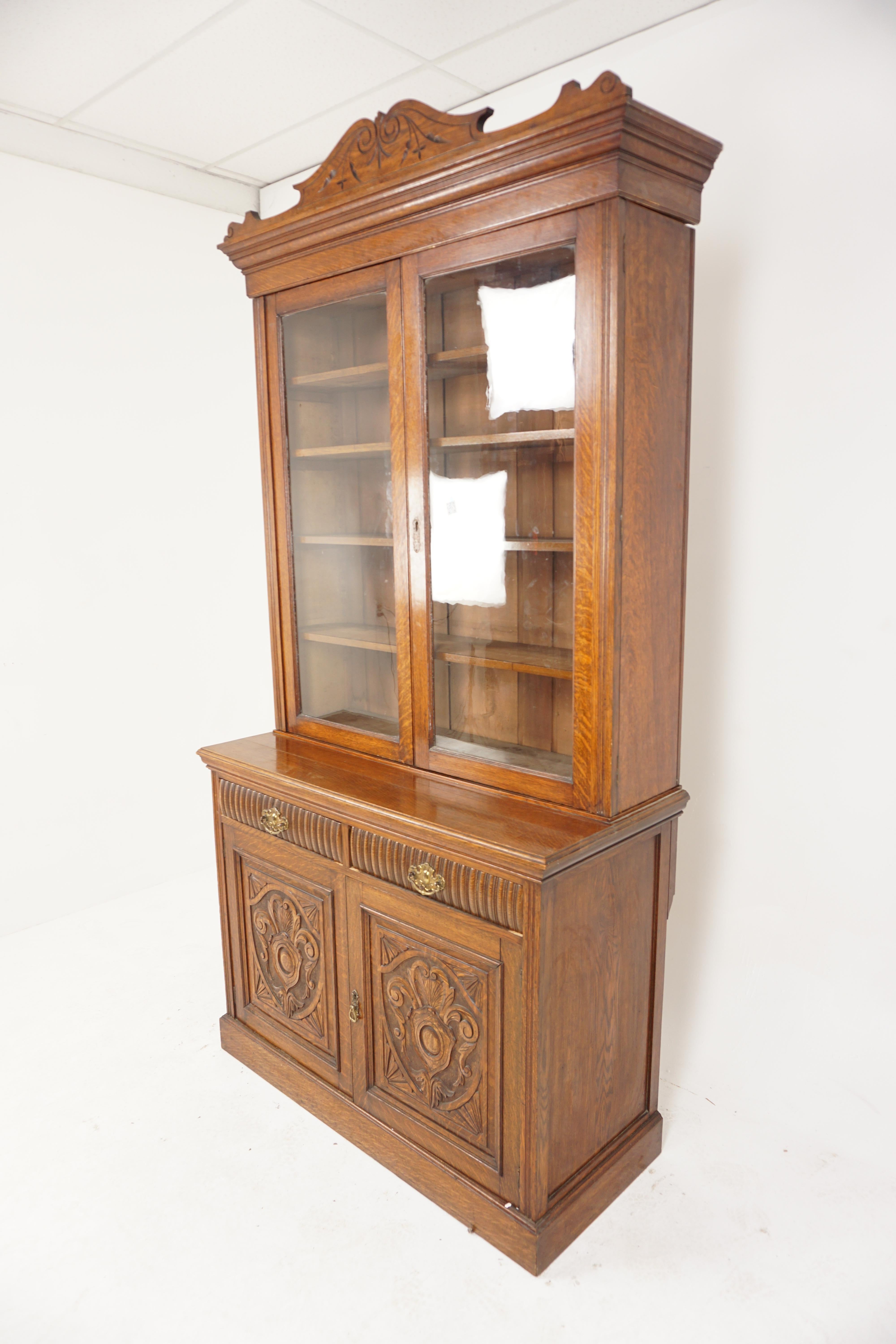 Antique Victorian Carved Tiger Oak cabinet bookcase, display cabinet, Scotland 1900, H876


Scotland 1900
Solid Oak
Original Finish

Carved pediment with large flared out cornice on top
Pair of original glass doors
Open to reveal 4