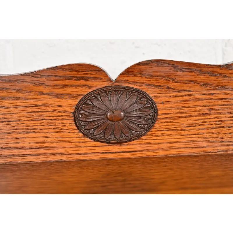 20th Century Antique Victorian Carved Tiger Oak Music Cabinet, Circa 1900 For Sale