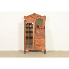 Antique Victorian Carved Tiger Oak Side-by-Side Bookcase, Circa 1900