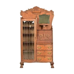 Antique Victorian Carved Tiger Oak Side-by-Side Bookcase, Circa 1900