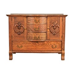 Antique Victorian Carved Tiger Oak Sideboard or Bar Cabinet, Circa 1890s