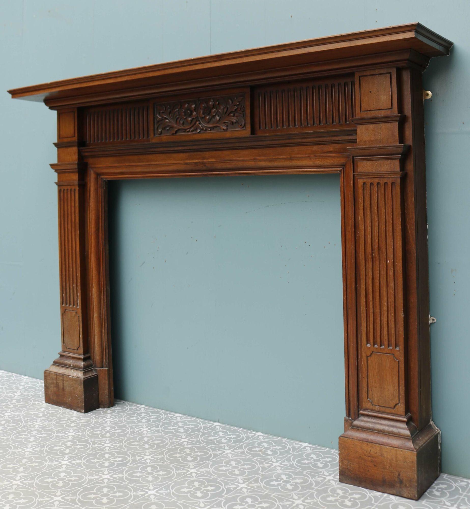 Antique Victorian Carved Timber Fire Mantel In Fair Condition For Sale In Wormelow, Herefordshire