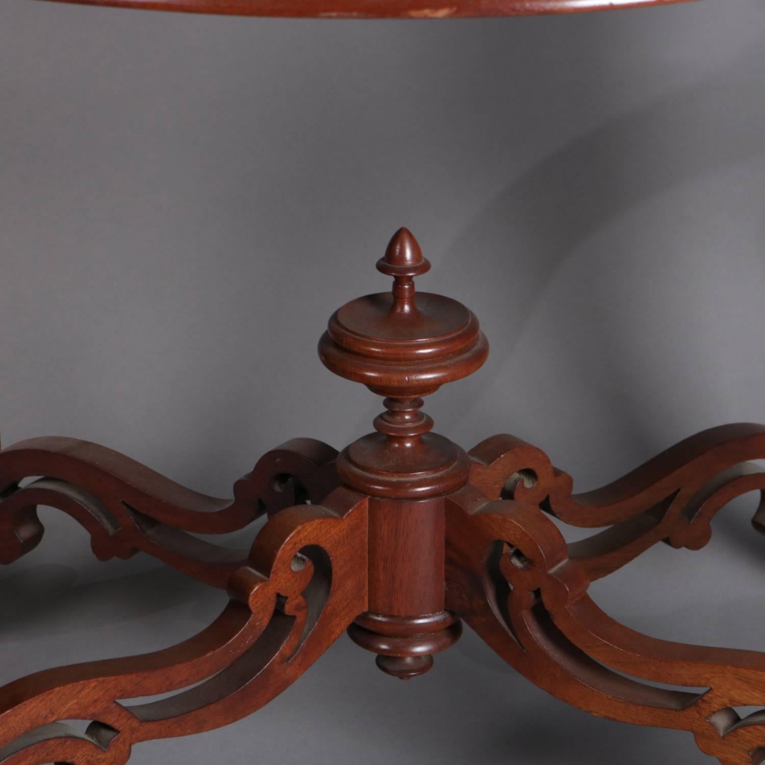 Antique Victorian Carved Walnut & Marble Turtle Back Parlor Table, 19th Century In Good Condition In Big Flats, NY
