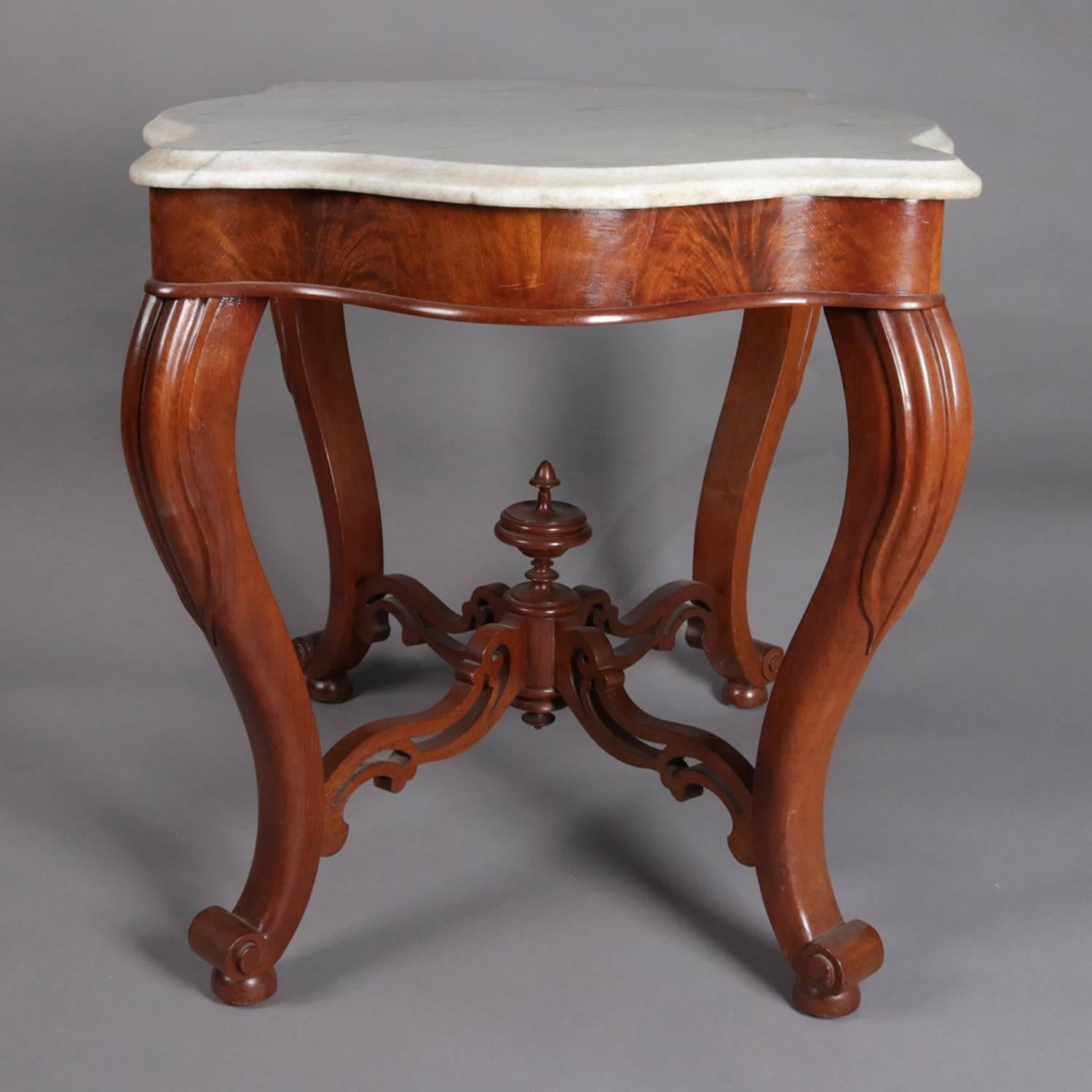 Antique Victorian Carved Walnut & Marble Turtle Back Parlor Table, 19th Century 1