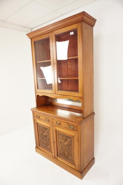Antique Victorian Carved Walnut 4 Door Cabinet Bookcase, Scotland 1870, H997