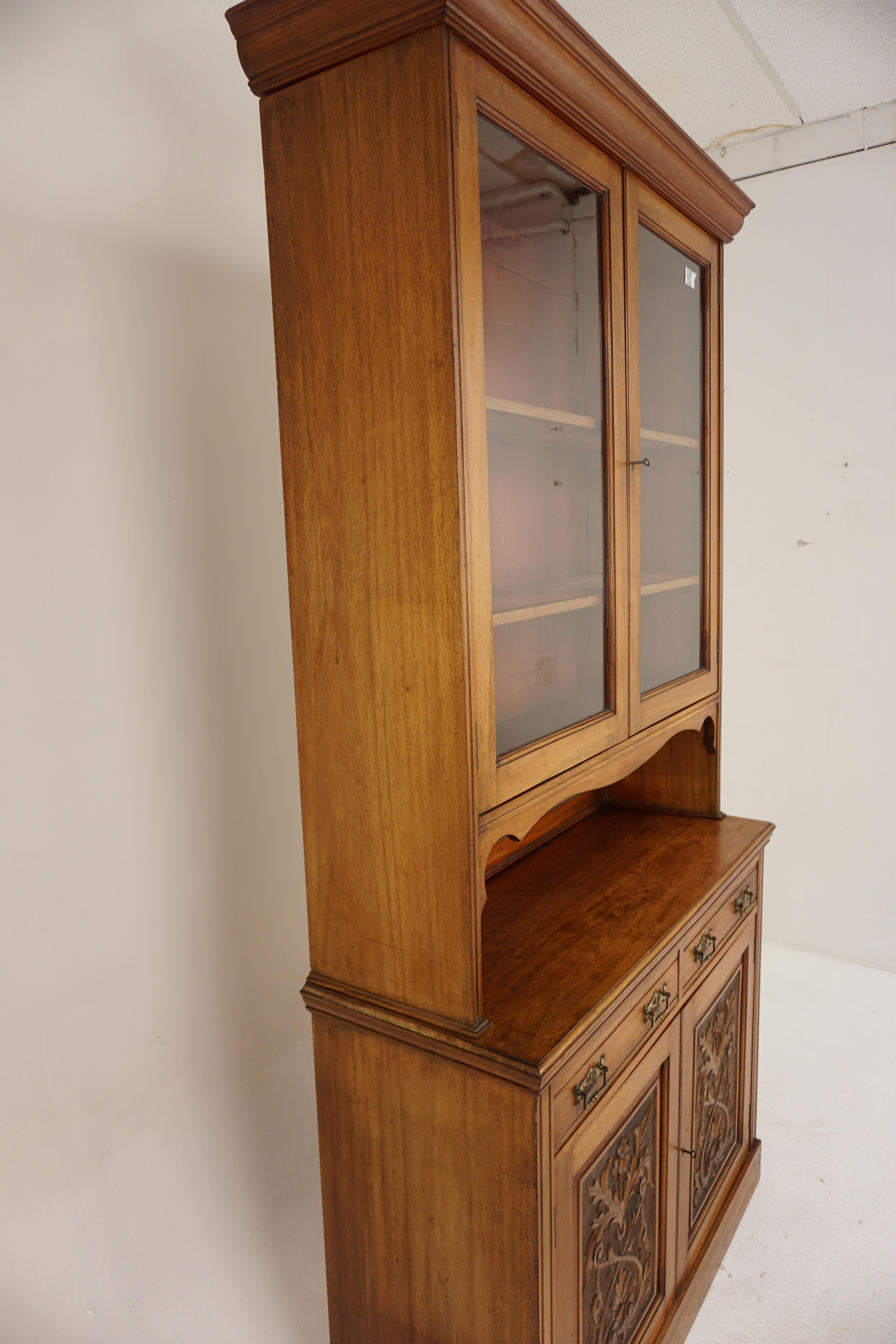 Antique Victorian Carved Walnut 4 Door Cabinet Bookcase, Scotland 1870, H997 For Sale 2