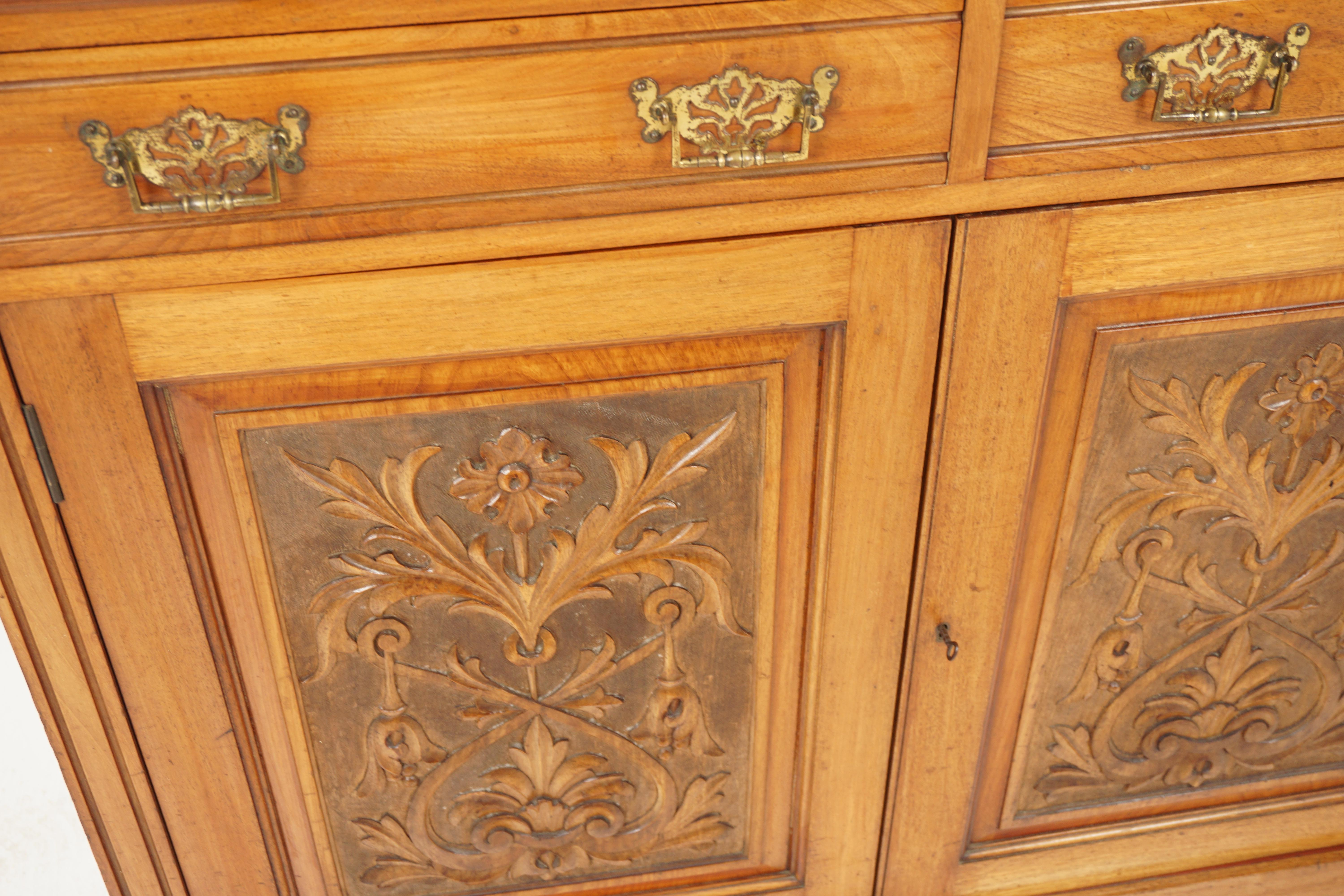 Antique Victorian Carved Walnut 4 Door Cabinet Bookcase, Scotland 1870, H997 For Sale 3