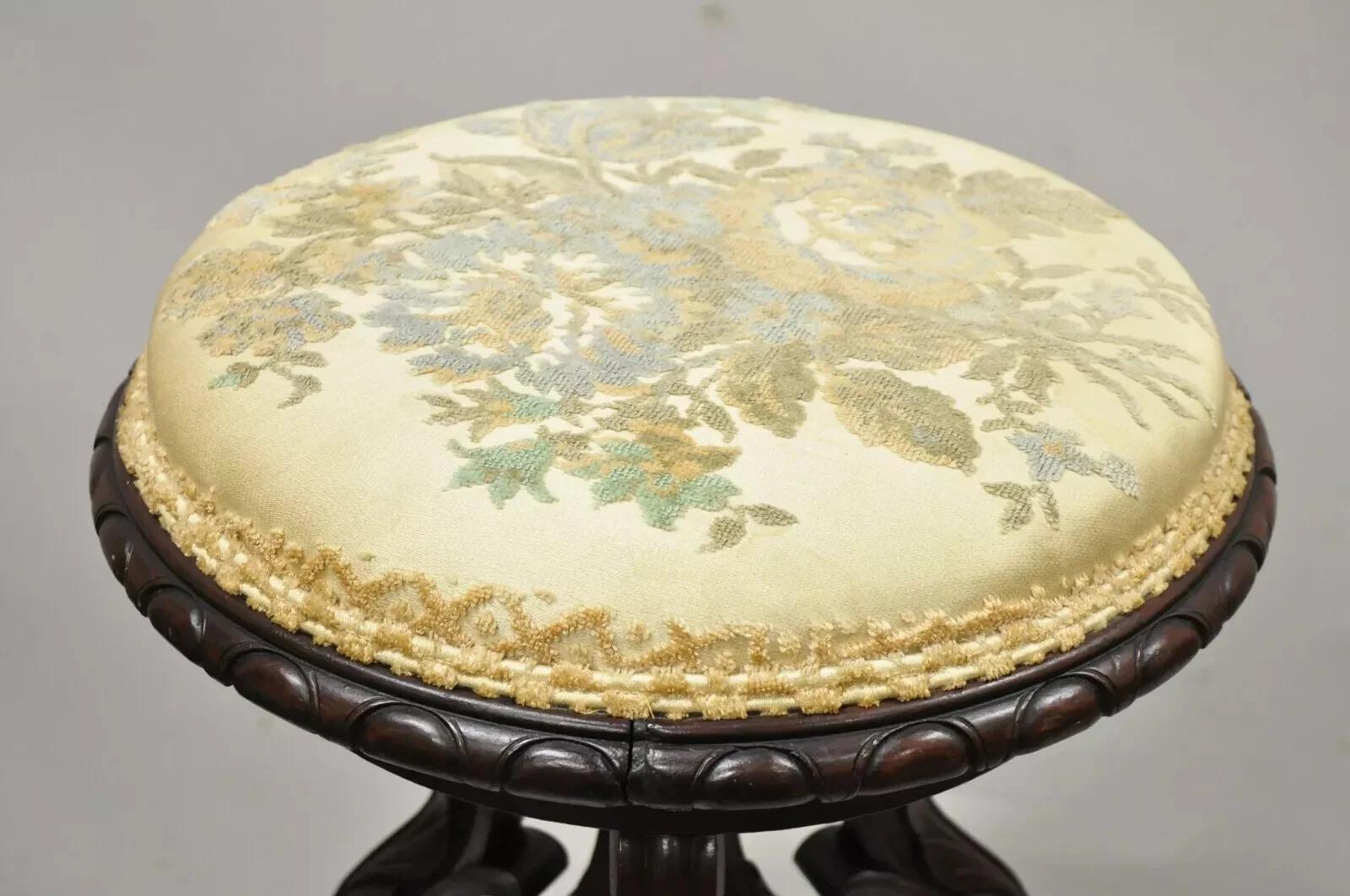Unknown Antique Victorian Carved Walnut Adjustable Height Pedestal Base Piano Stool For Sale