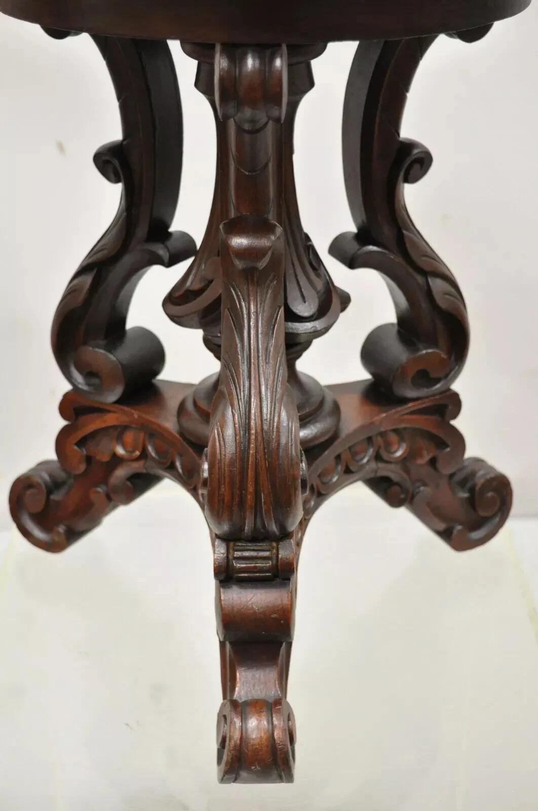 Antique Victorian Carved Walnut Adjustable Height Pedestal Base Piano Stool In Good Condition For Sale In Philadelphia, PA