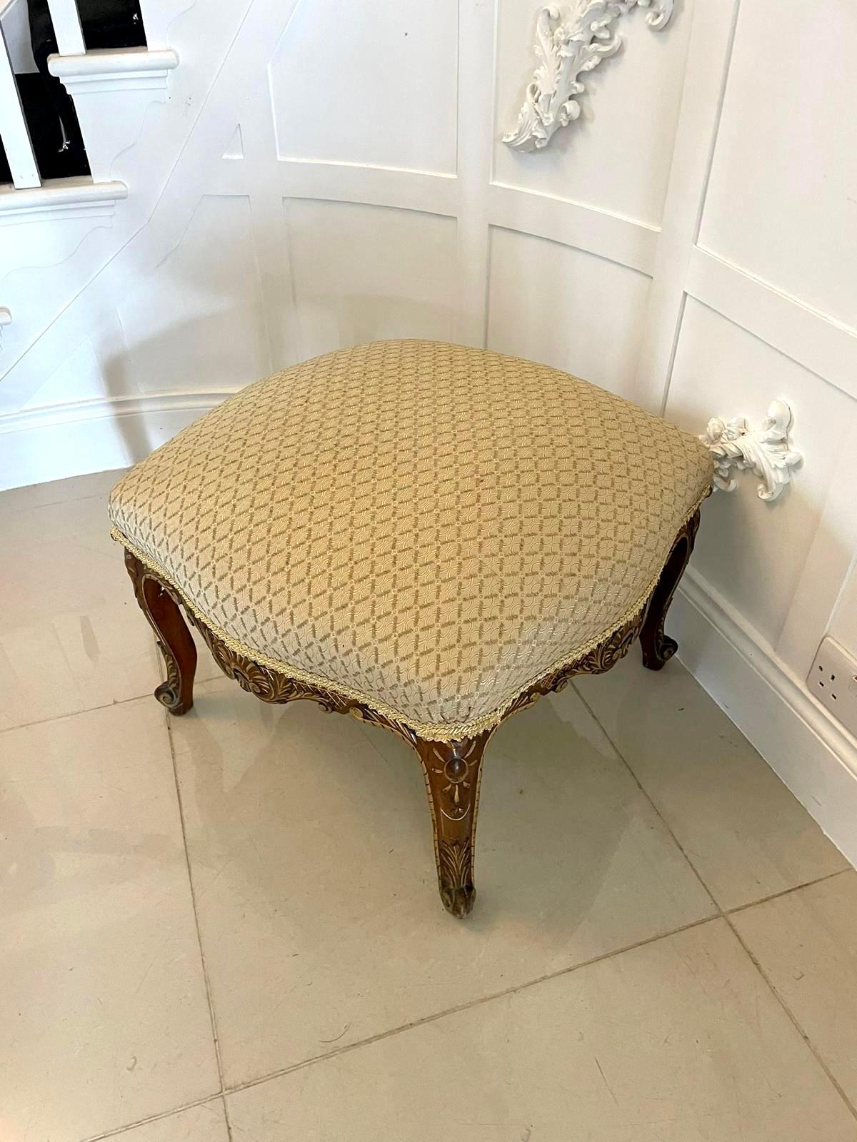 19th Century Antique Victorian Carved Walnut and Gilt Stool For Sale