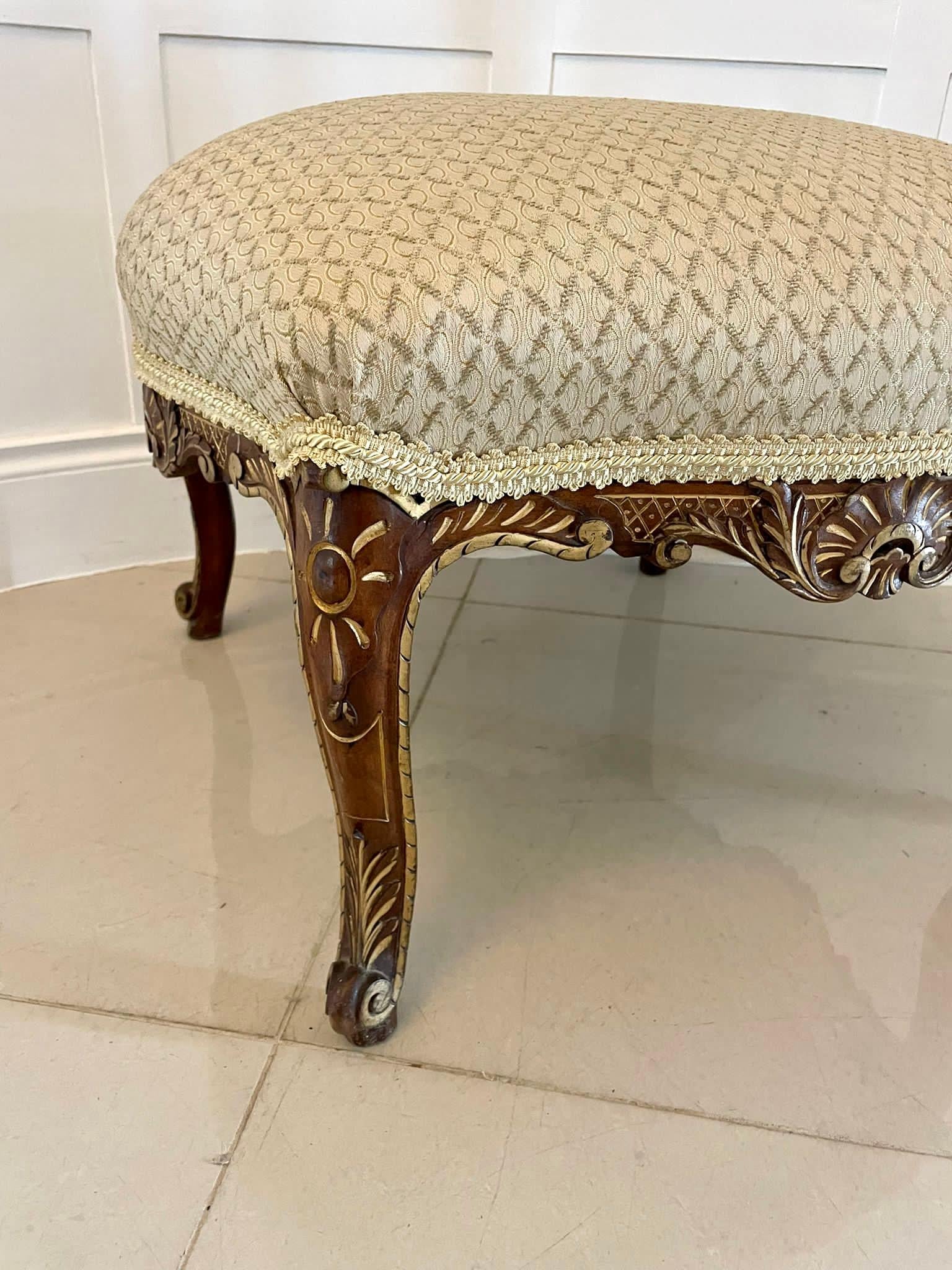 Antique Victorian Carved Walnut and Gilt Stool For Sale 1
