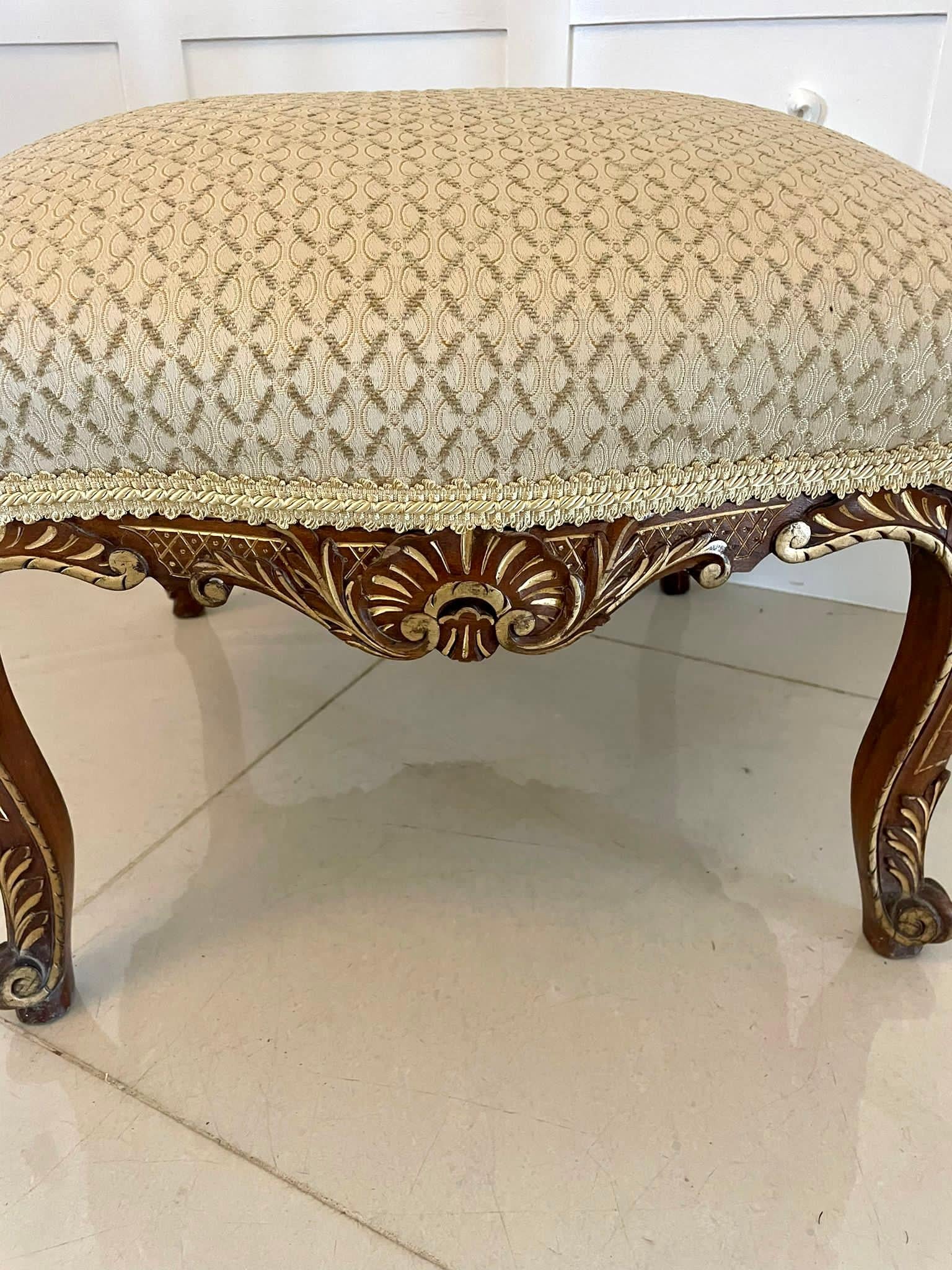Antique Victorian Carved Walnut and Gilt Stool For Sale 2