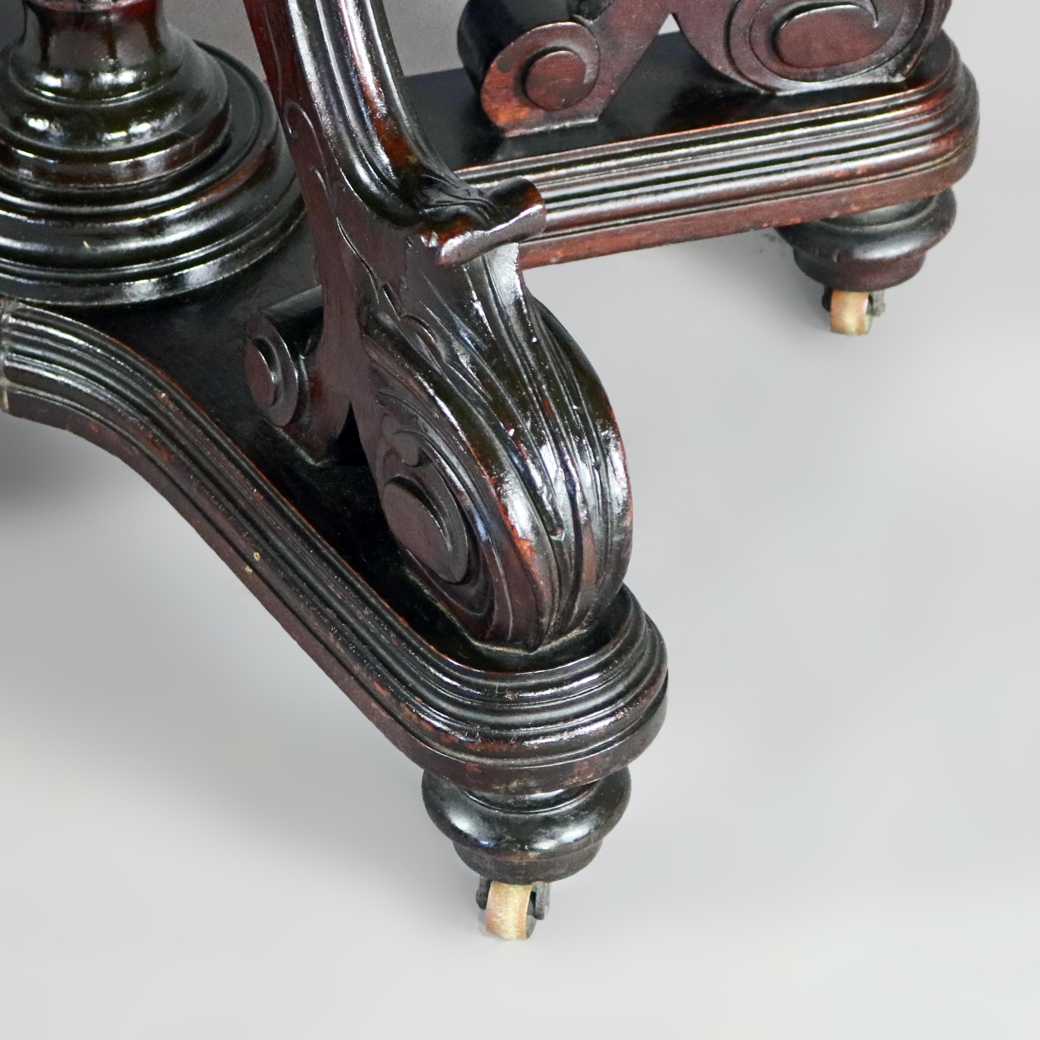 Beveled Antique Victorian Carved Walnut and Marble Center Table, circa 1880