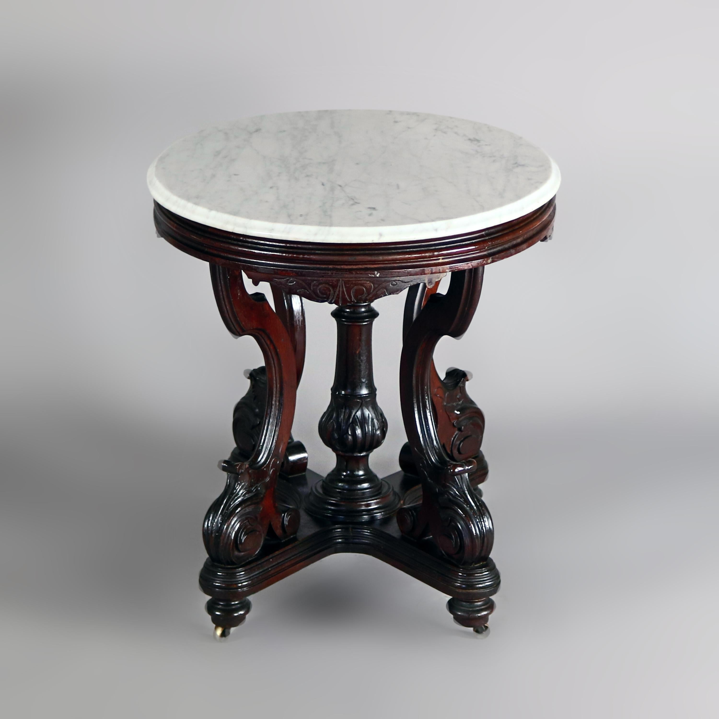 Antique Victorian Carved Walnut and Marble Center Table, circa 1880 1
