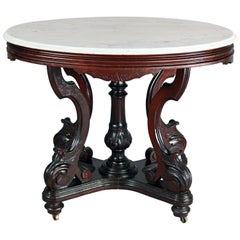 Antique Victorian Carved Walnut and Marble Center Table, circa 1880