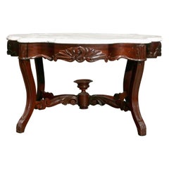 Antique Victorian Carved Walnut and Marble Low Coffee Table, circa 1890