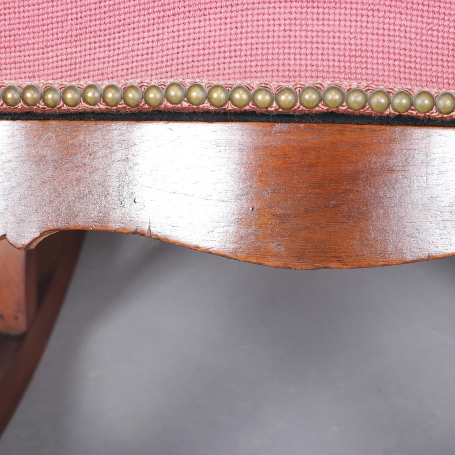 Antique Victorian Carved Walnut and Needlepoint Upholstered Lincoln Rocker 2