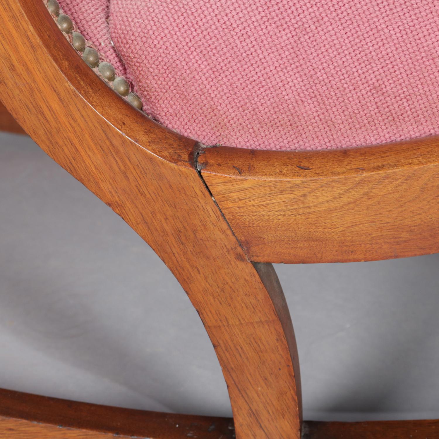 Antique Victorian Carved Walnut and Needlepoint Upholstered Lincoln Rocker In Good Condition In Big Flats, NY