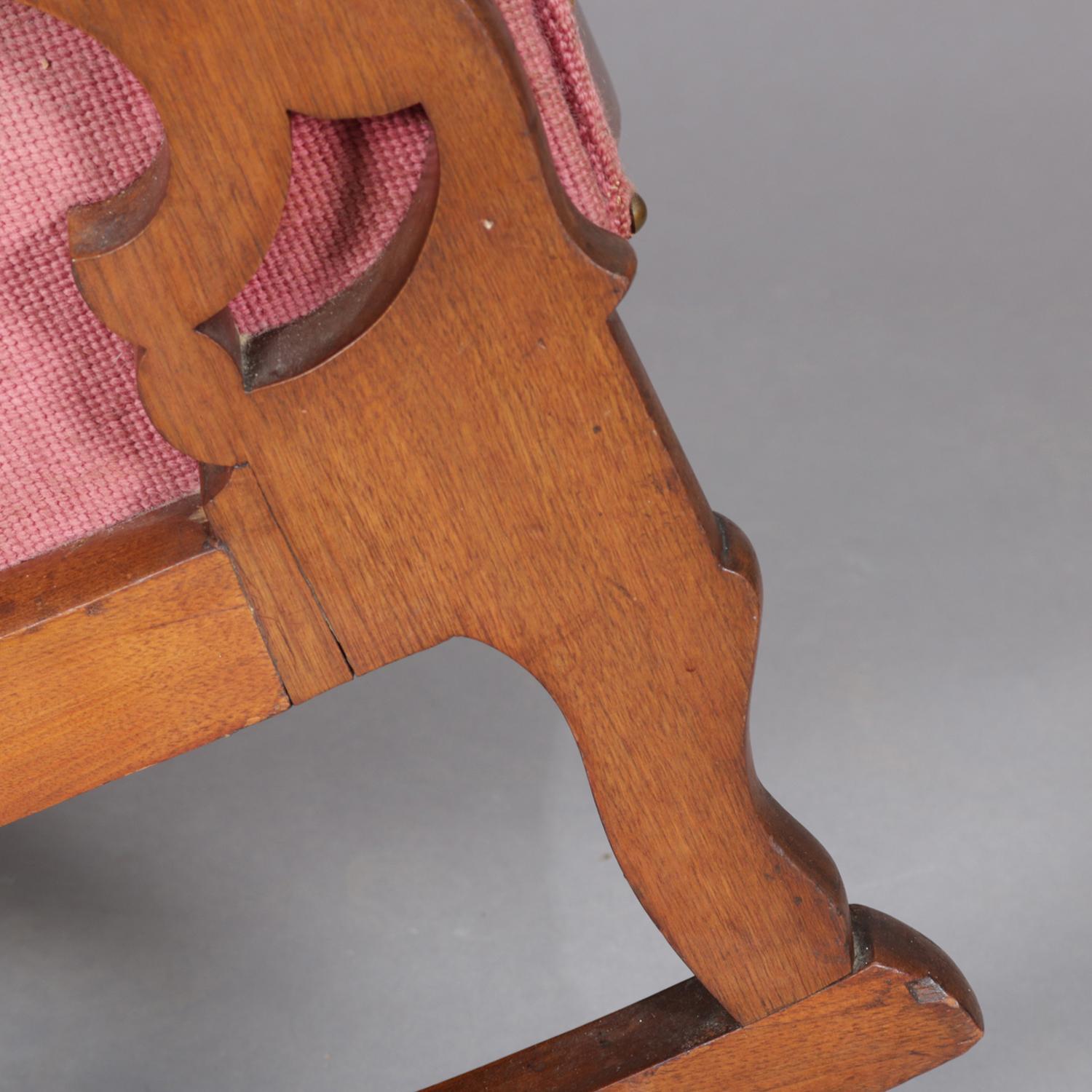 Upholstery Antique Victorian Carved Walnut and Needlepoint Upholstered Lincoln Rocker