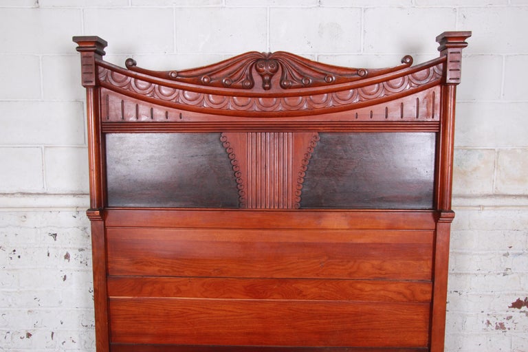 Antique Victorian Carved Walnut and Rosewood Full Size Bed Frame, circa
