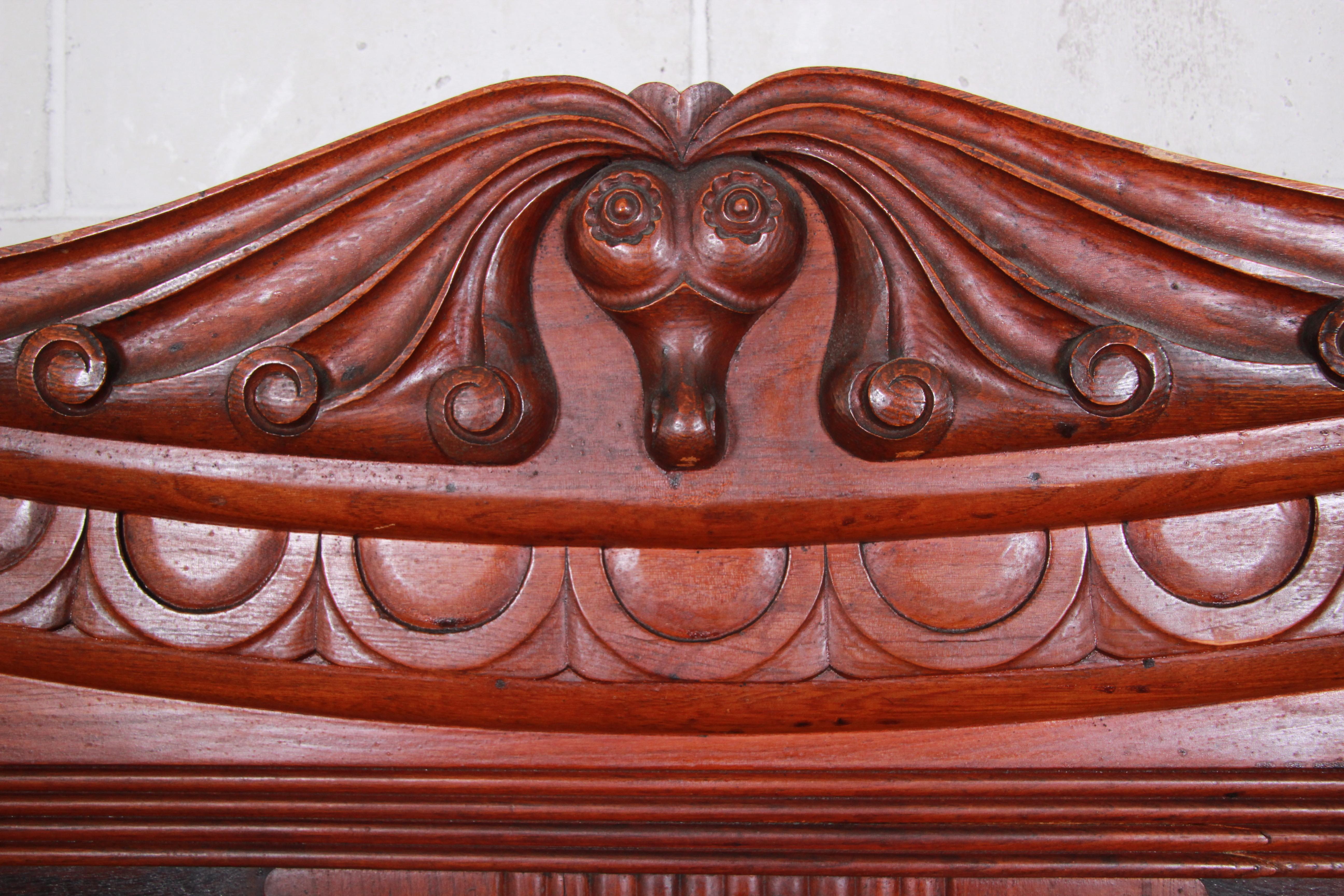 Antique Victorian Carved Walnut and Rosewood Full Size Bed Frame, circa 1870 1