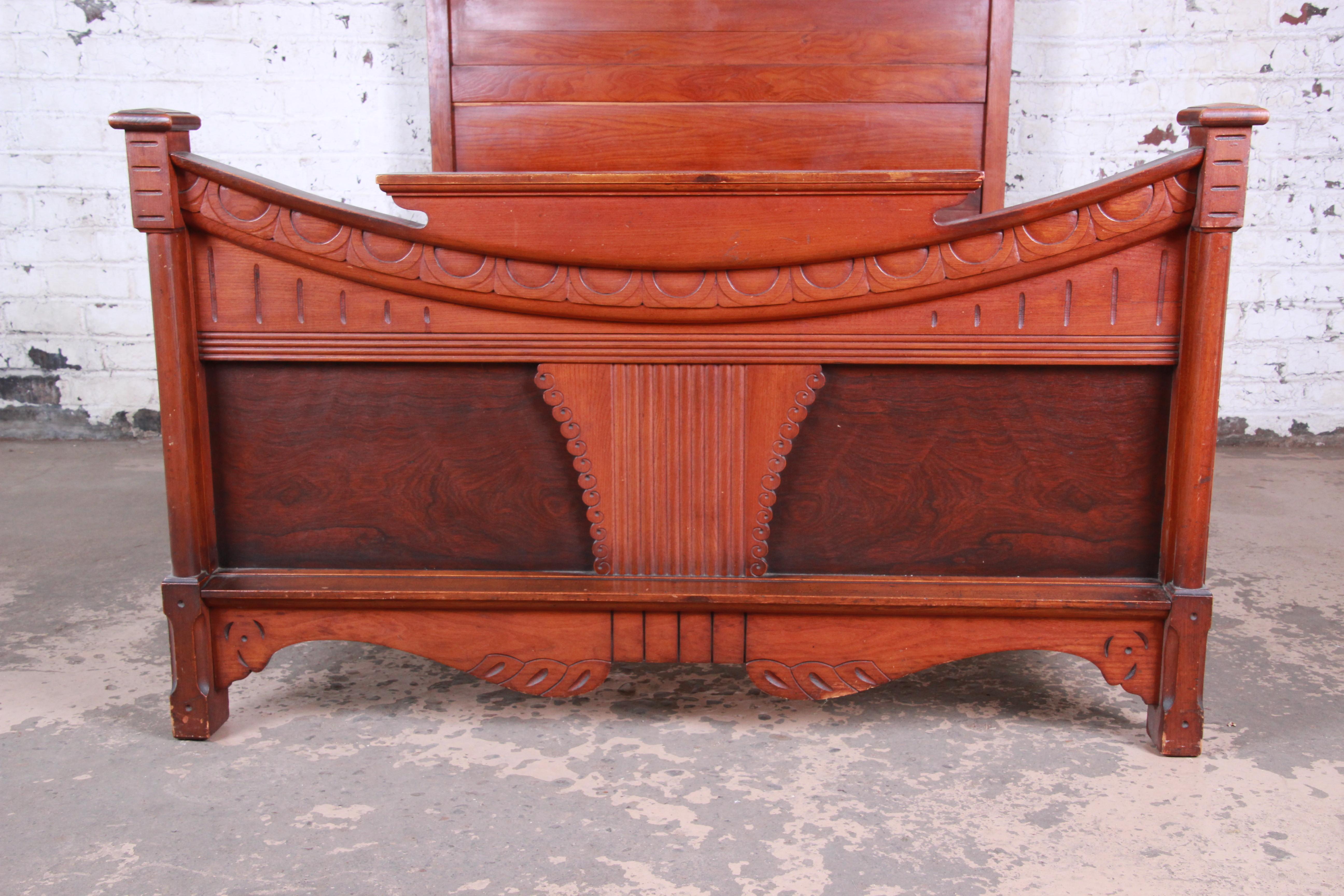 Antique Victorian Carved Walnut and Rosewood Full Size Bed Frame, circa 1870 3