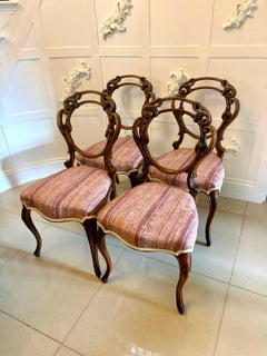Antique Victorian Carved Walnut Balloon Back Dining Chairs Set of Four