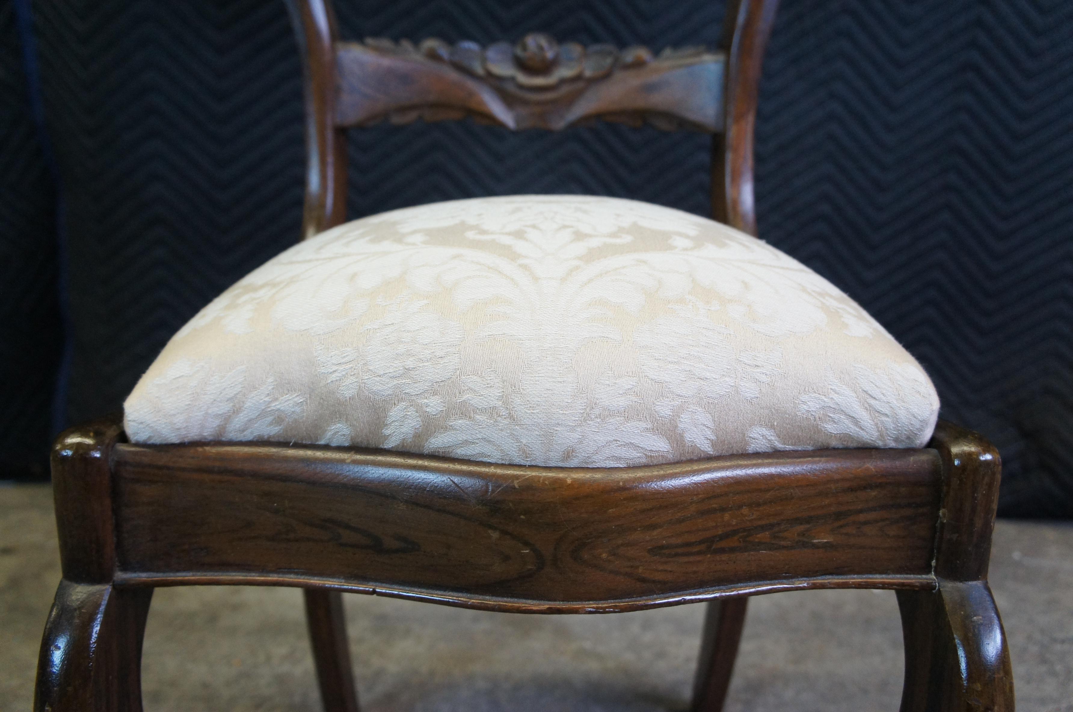 Antique Victorian Carved Walnut Balloon Back Occasional Side Chair Brocade Seat 3