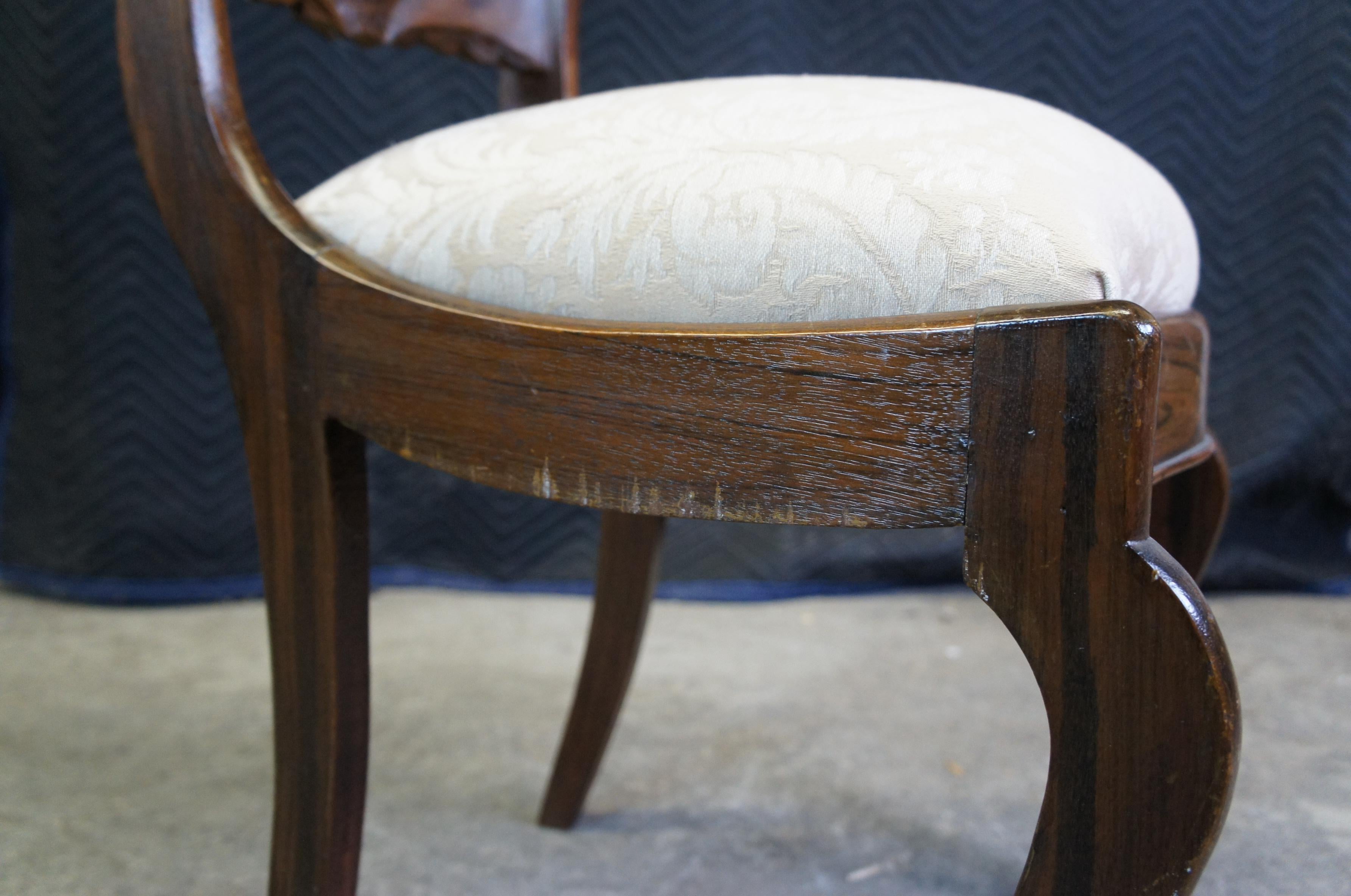 Antique Victorian Carved Walnut Balloon Back Occasional Side Chair Brocade Seat 4