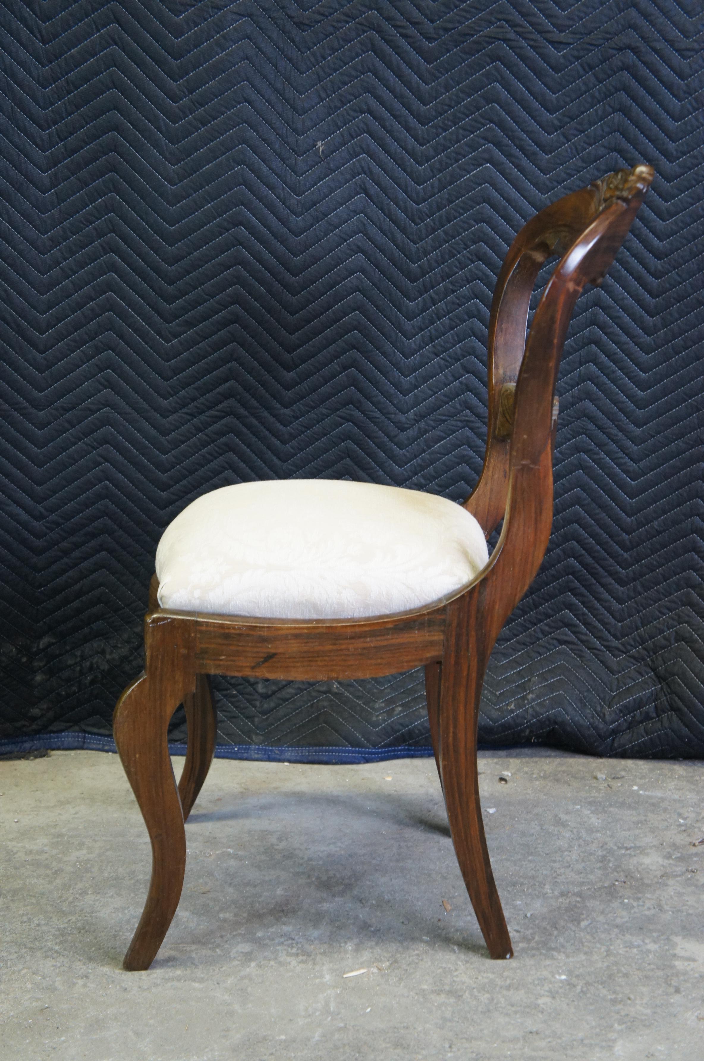 19th Century Antique Victorian Carved Walnut Balloon Back Occasional Side Chair Brocade Seat