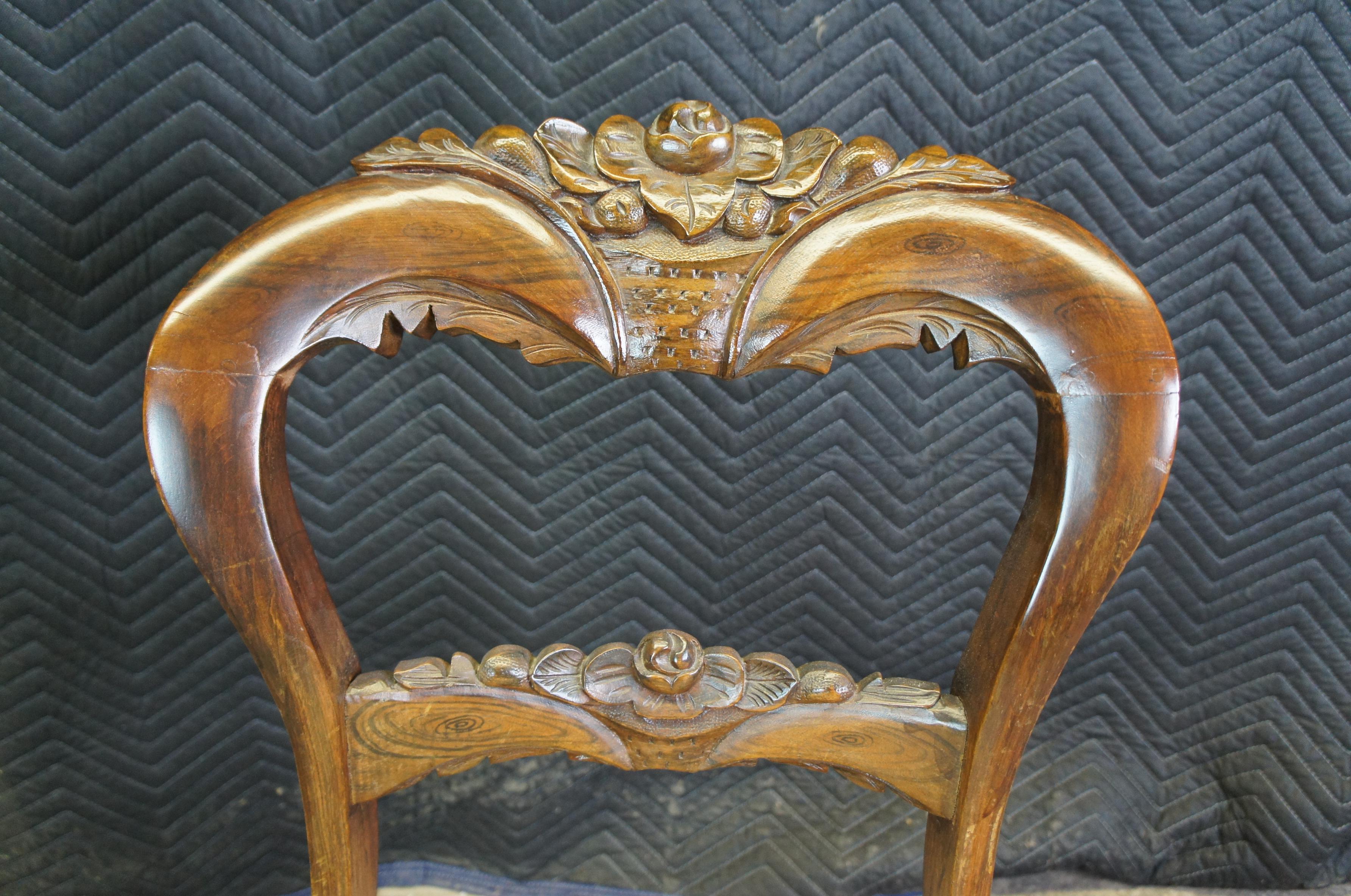 Upholstery Antique Victorian Carved Walnut Balloon Back Occasional Side Chair Brocade Seat