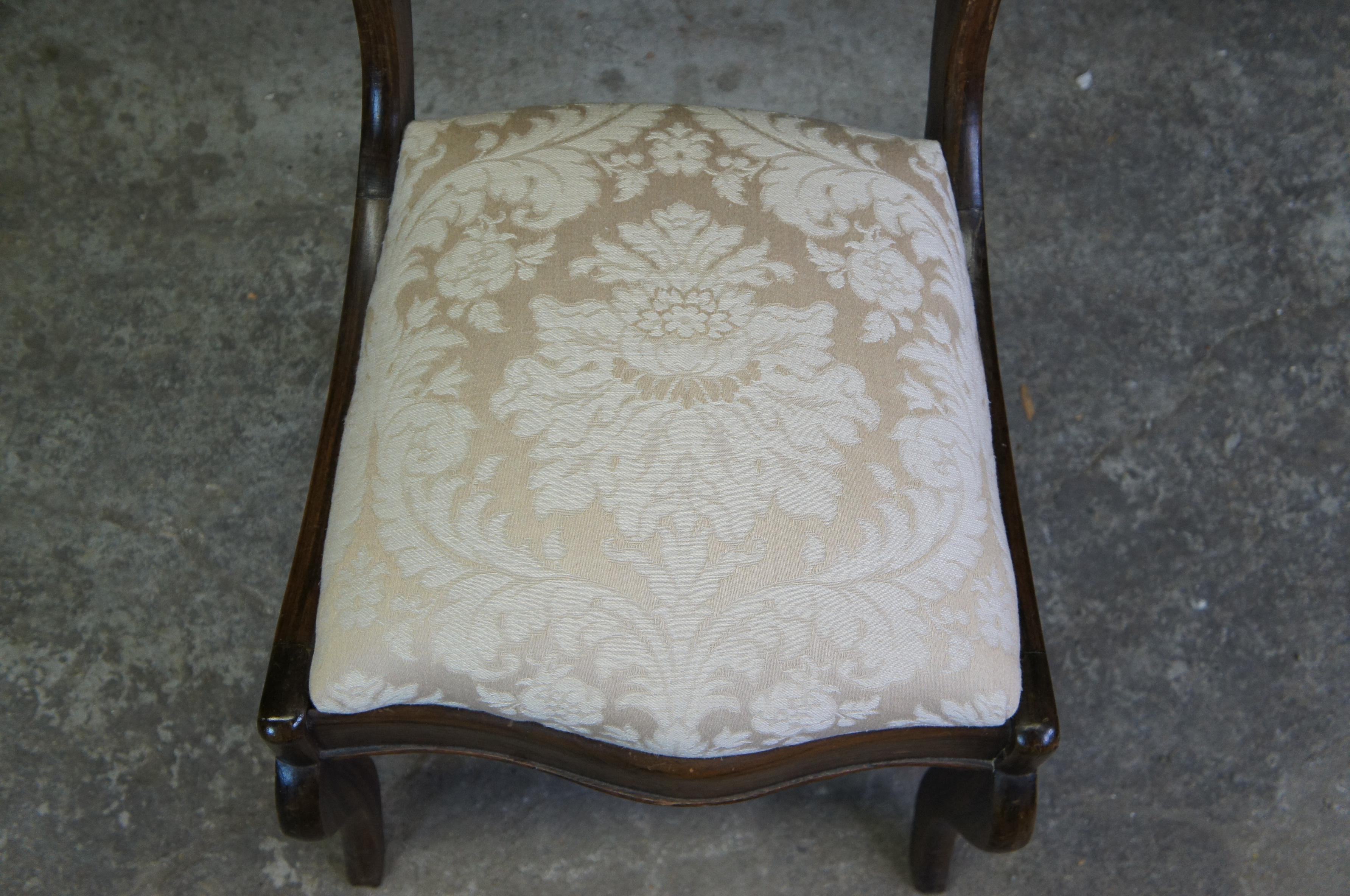 Antique Victorian Carved Walnut Balloon Back Occasional Side Chair Brocade Seat 1